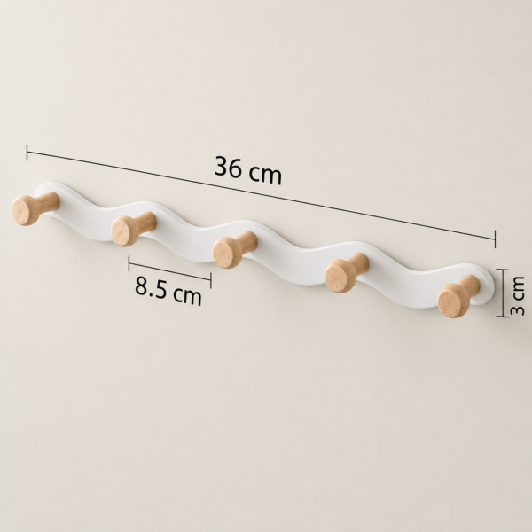 תרשים מידות למתלה קיר בינוני, אורך 36 cm עם בליטה 8.5 cm וגובה 3 cm