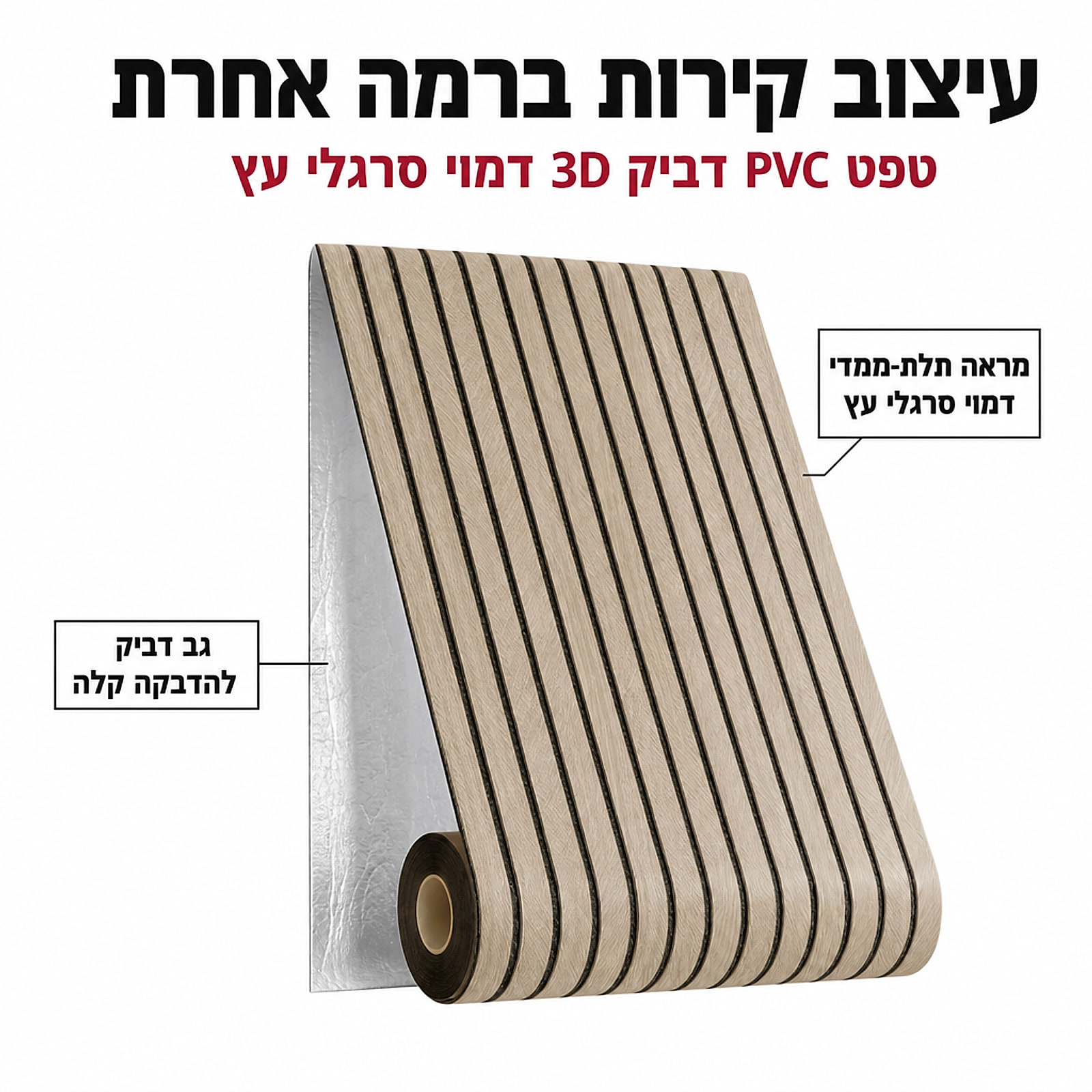 טפט PVC 3D דמוי סרגלי עץ – דיאגרמת מבנה עם גב דביק