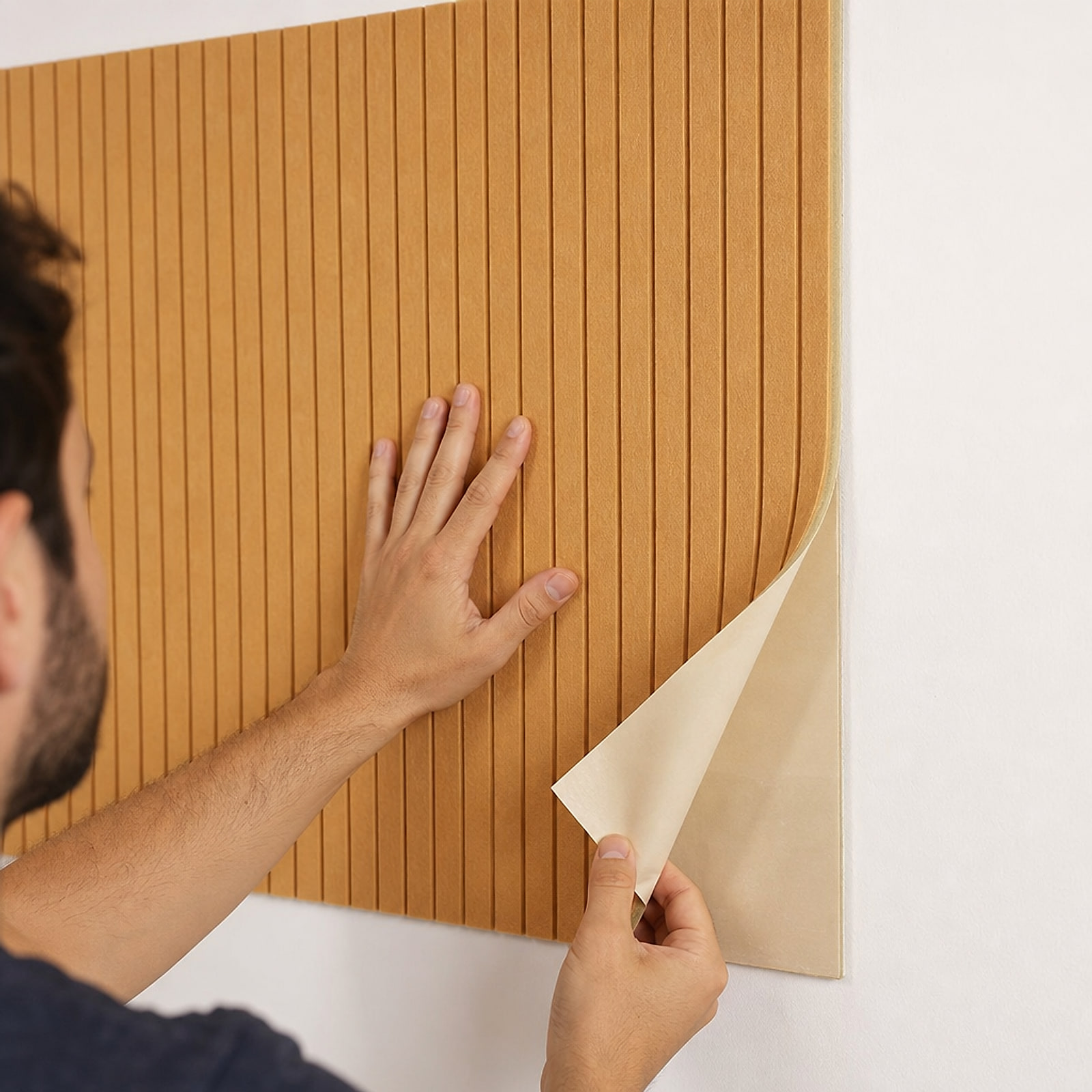 פאנל קיר אקוסטי – הדבקה עצמית בצבע עץ חם