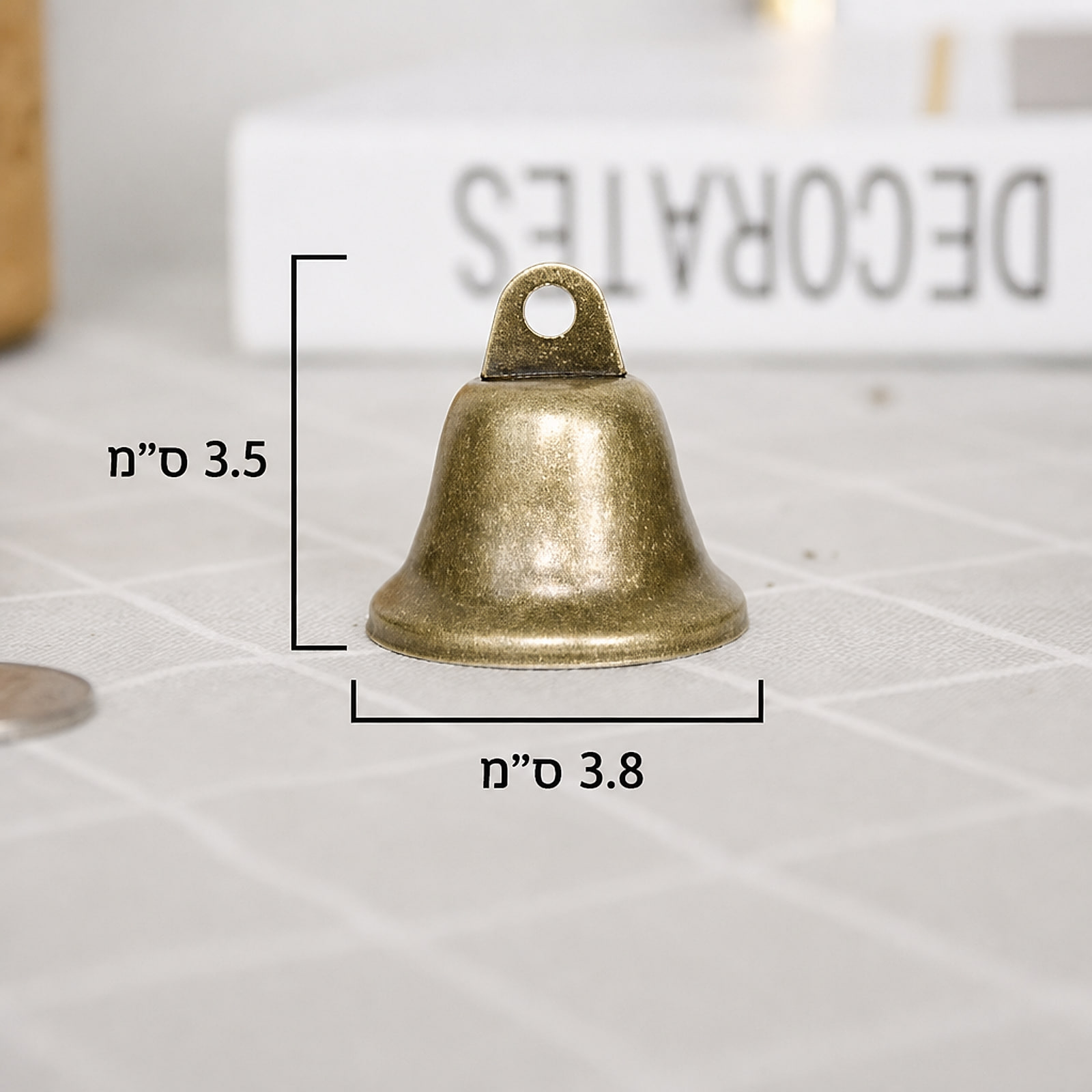 תרשים מידות פעמון יחיד, גובה 3.5 ס״מ וקוטר 3.8 ס״מ